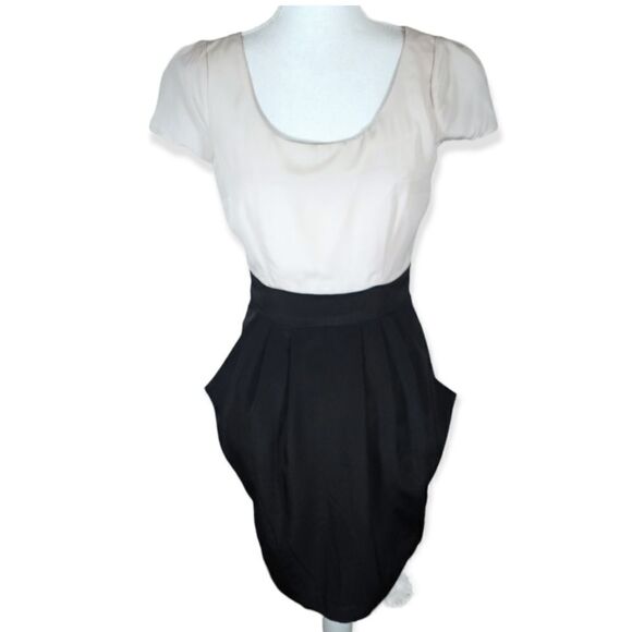H&M NUDE/BLUSH & BLACK DRESS SZ.6 EUC - Picture 1 of 7